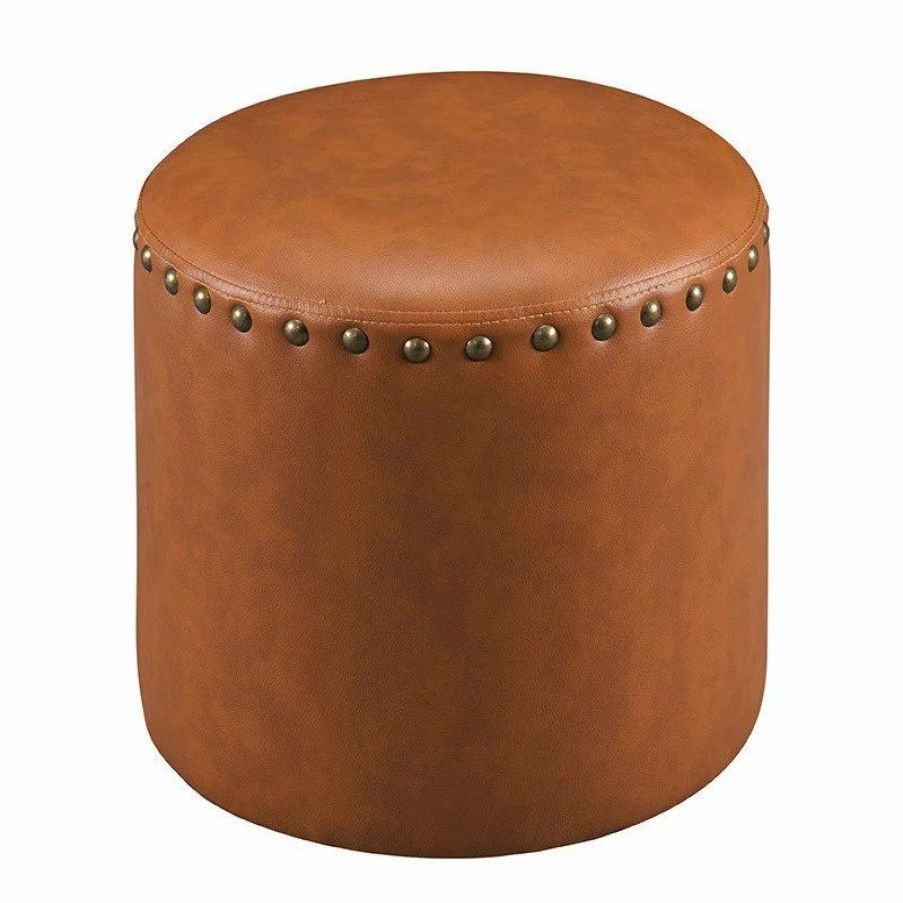 Footstools & Ottomans * | Pilaster Designs Andrea Upholstered Ottoman With Nailhead Trim, Brown