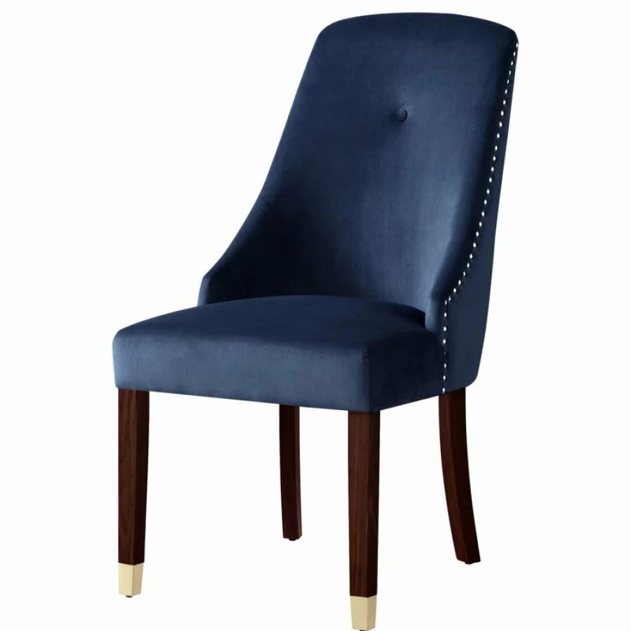 Chairs * | Mod The Grand Dining Chair, Set Of 2, Navy Blue Velvet/Goldtone