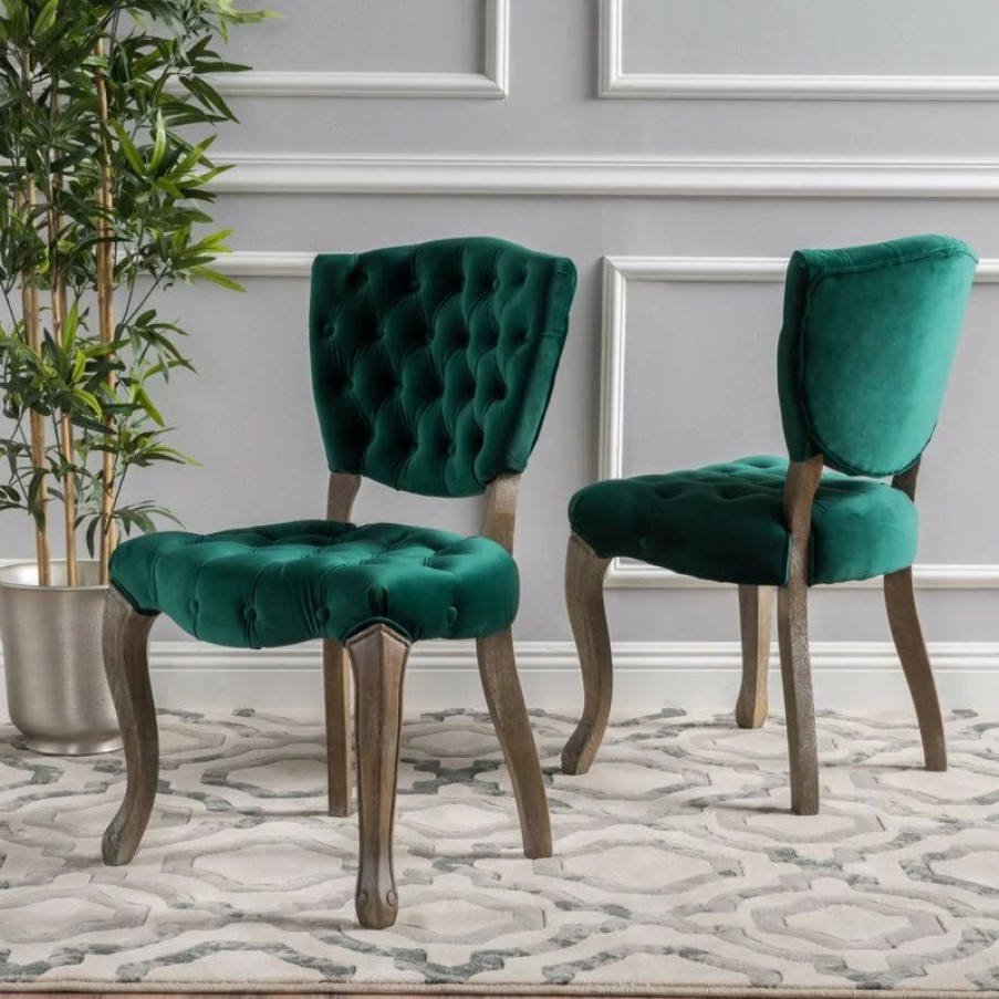 Chairs * | Gdfstudio Gdf Studio Elizabeth Tufted New Velvet Fabric Dining Chairs, Set Of 2, Dark Gree