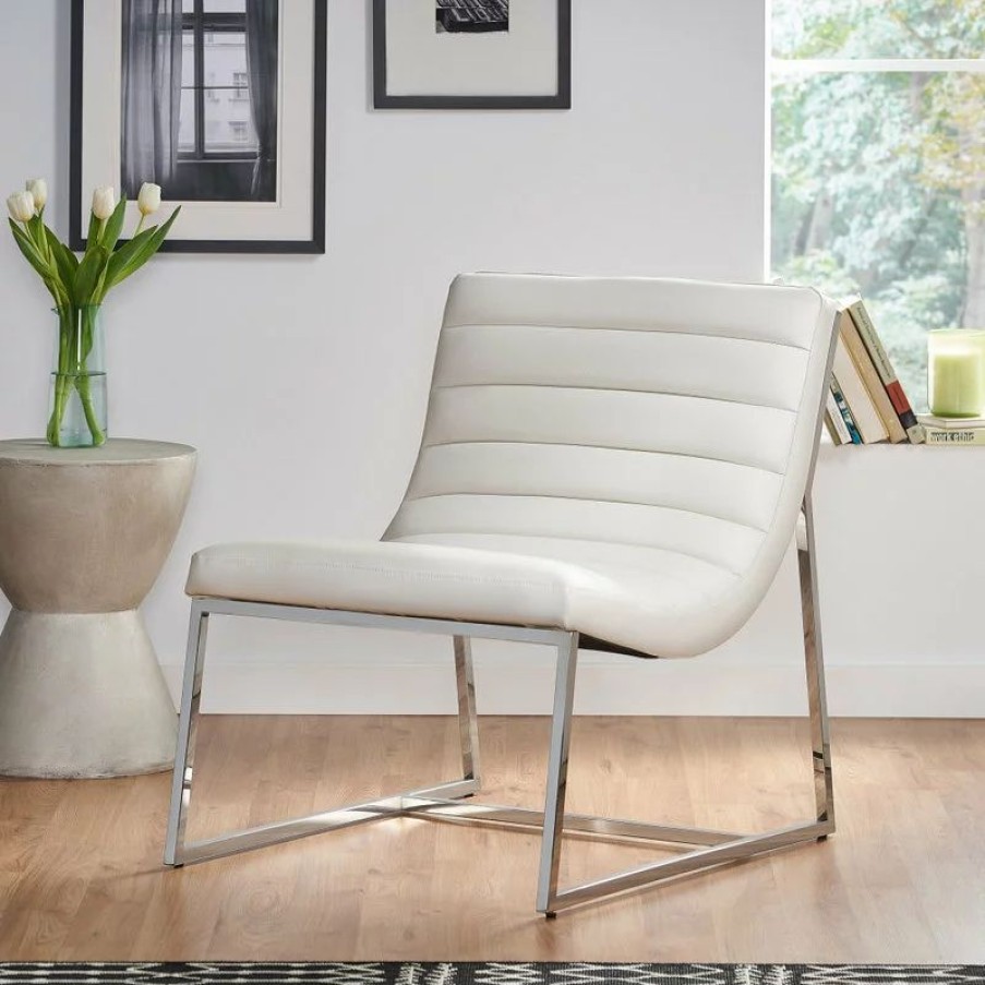 Chairs * | Gdfstudio Gdf Studio Kingsbury White Bonded Leather Lounge Accent Chair