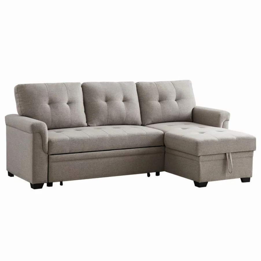Sofas & Sectionals * | Lilola Home Hunter Light Gray Fabric Reversible Sleeper Sectional Sofa With Storage Chaise