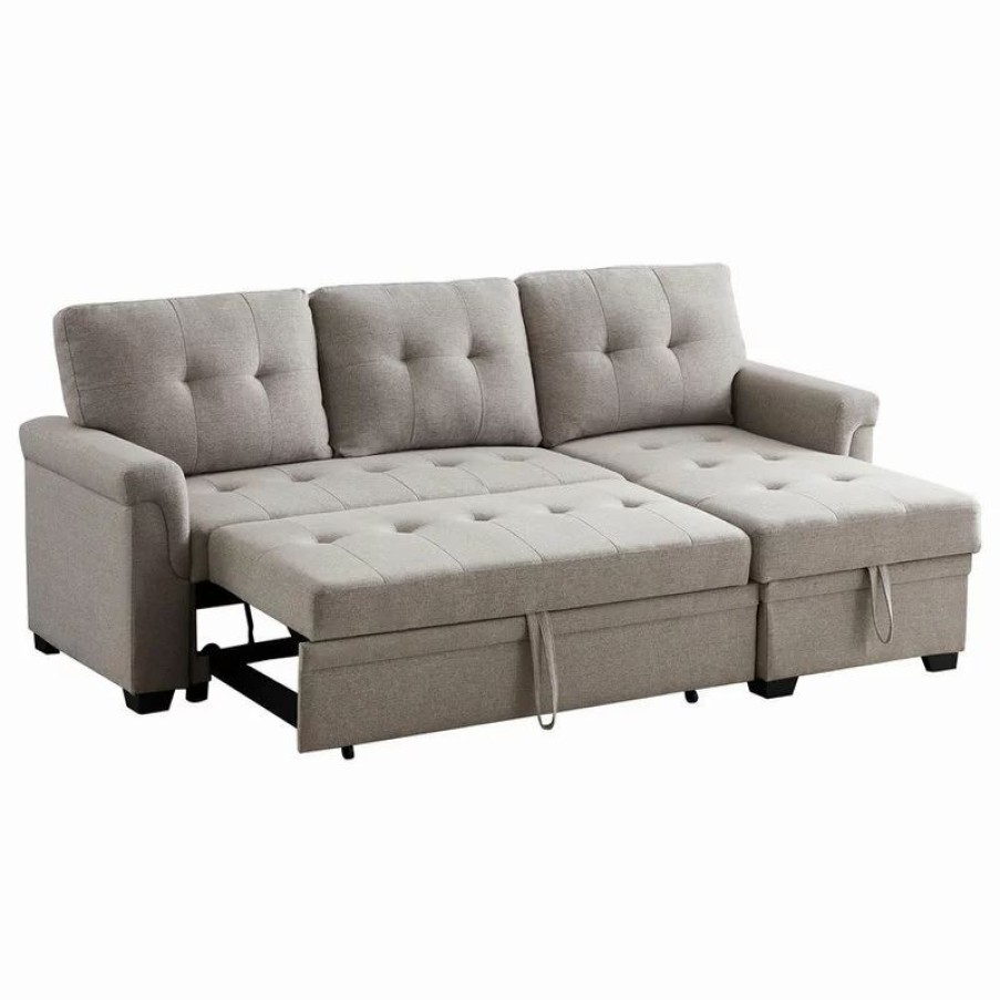 Sofas & Sectionals * | Lilola Home Hunter Light Gray Fabric Reversible Sleeper Sectional Sofa With Storage Chaise