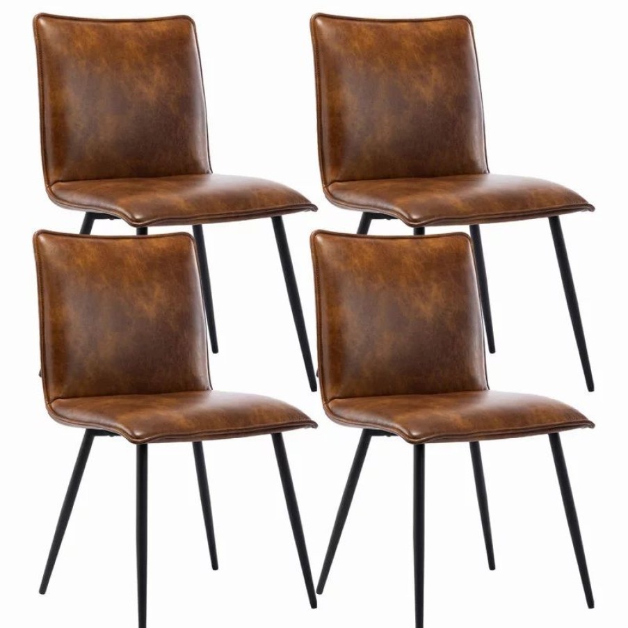 Chairs * | Duhome Elegant Lifestyle Set Of 4 Minimalist Faux Leather Side Chairs For Dining Room, Yellowish-Brown