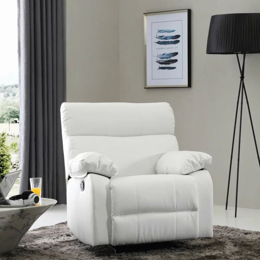 Chairs * | Glory Furniture Clarke Rocker Recliner, White/Faux Leather