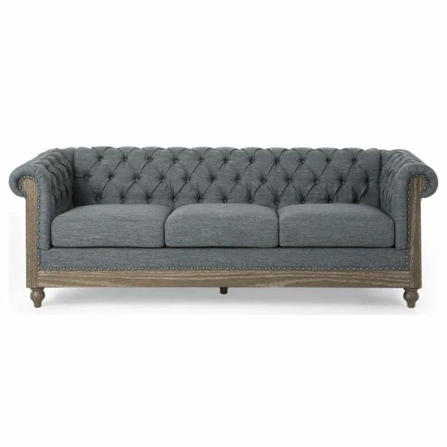 Sofas & Sectionals * | Gdfstudio Bowes Chesterfield Tufted 3 Seater Sofa With Nailhead Trim, Charcoal + Dark Brow