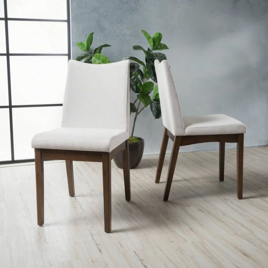 Chairs * | Gdfstudio Gdf Studio Gertrude Fabric & Wood Finish Dining Chairs, Set Of 2, Lightbeige/Wal