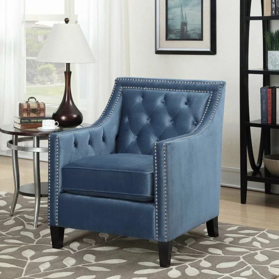 Chairs * | Picket House Teagan Accent Chair, Marine Blue