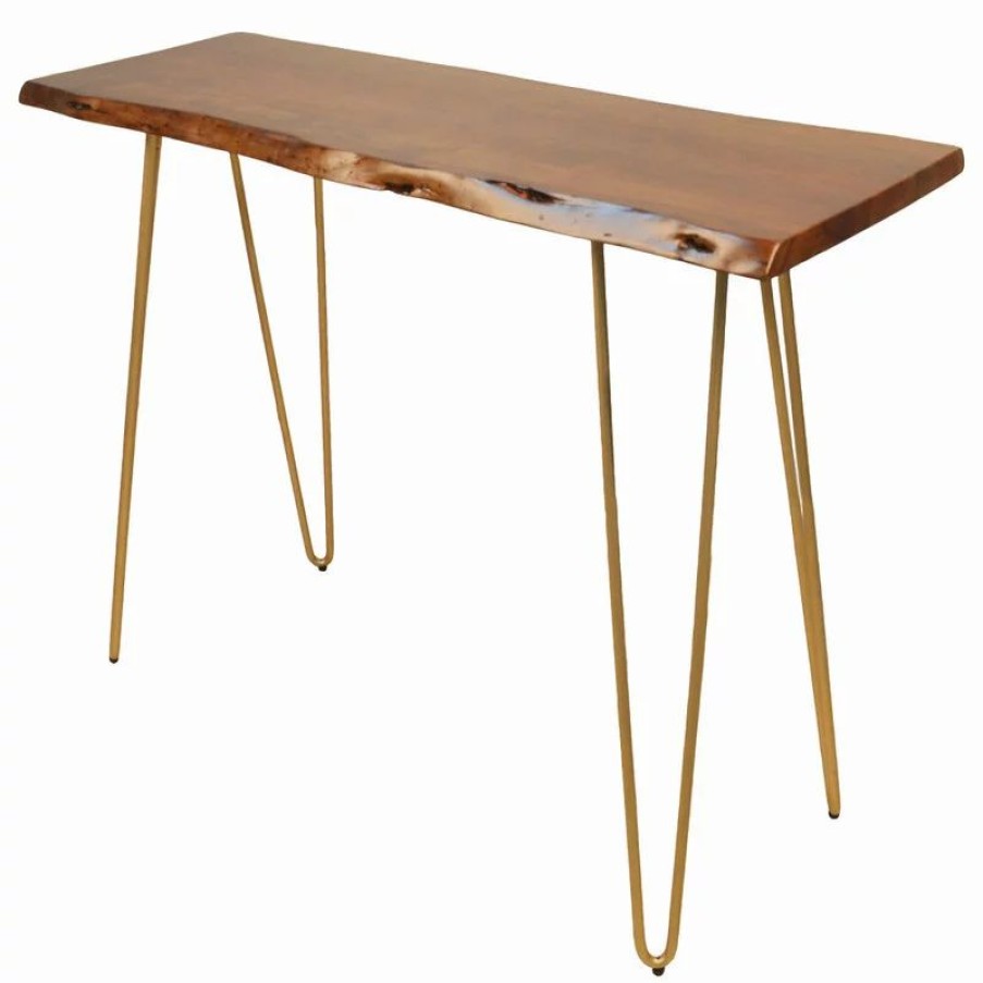 Console Tables * | Carolina Classics Seti Live Edge Console Table In Elm And Gold