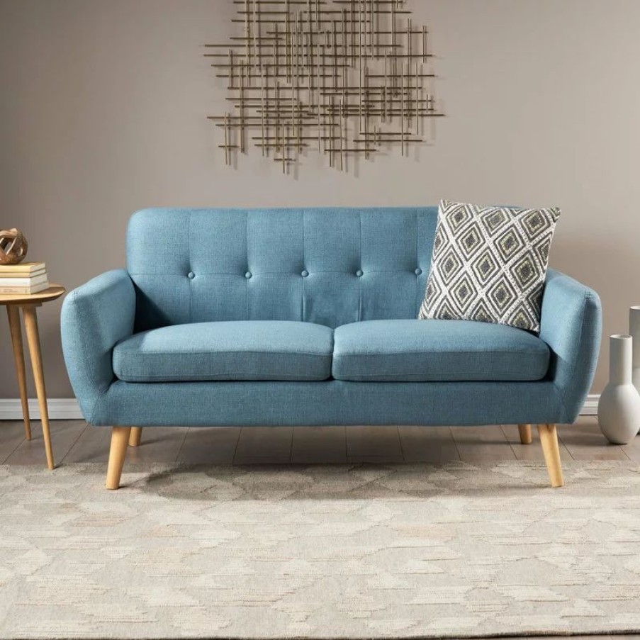 Sofas & Sectionals * | Gdfstudio Gdf Studio Joseline Mid Century Modern Petite Fabric Sofa, Blue