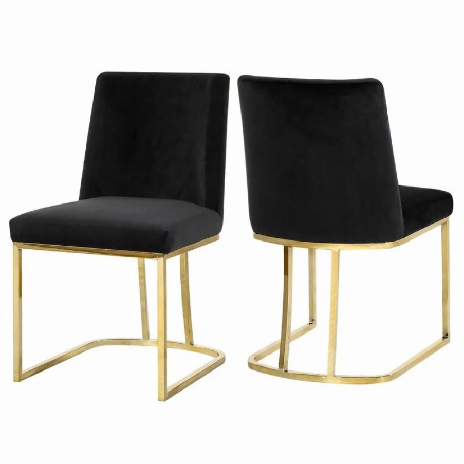 Chairs * | Mod The Josephine Velvet Dining Chair, Black And Gold, Set Of 2
