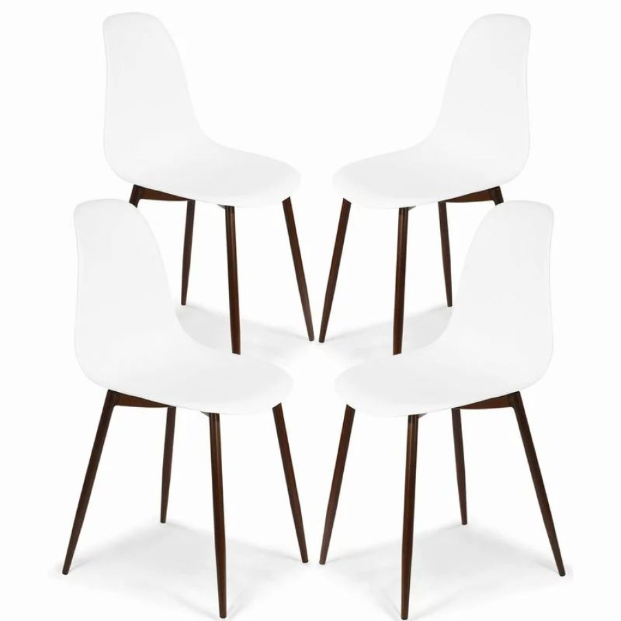 Chairs * | Edgemod Landon Sculpted Dining Chair, Set Of 4, White, Walnut