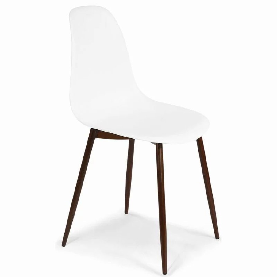 Chairs * | Edgemod Landon Sculpted Dining Chair, Set Of 4, White, Walnut