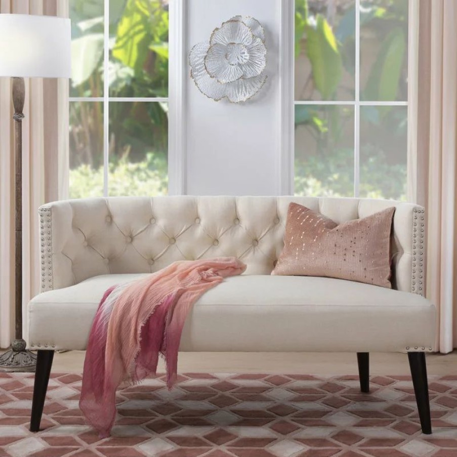 Sofas & Sectionals * | Jennifer Taylor Home Celine Tufted Settee With Nailhead Accents, Sky Neutral Beige
