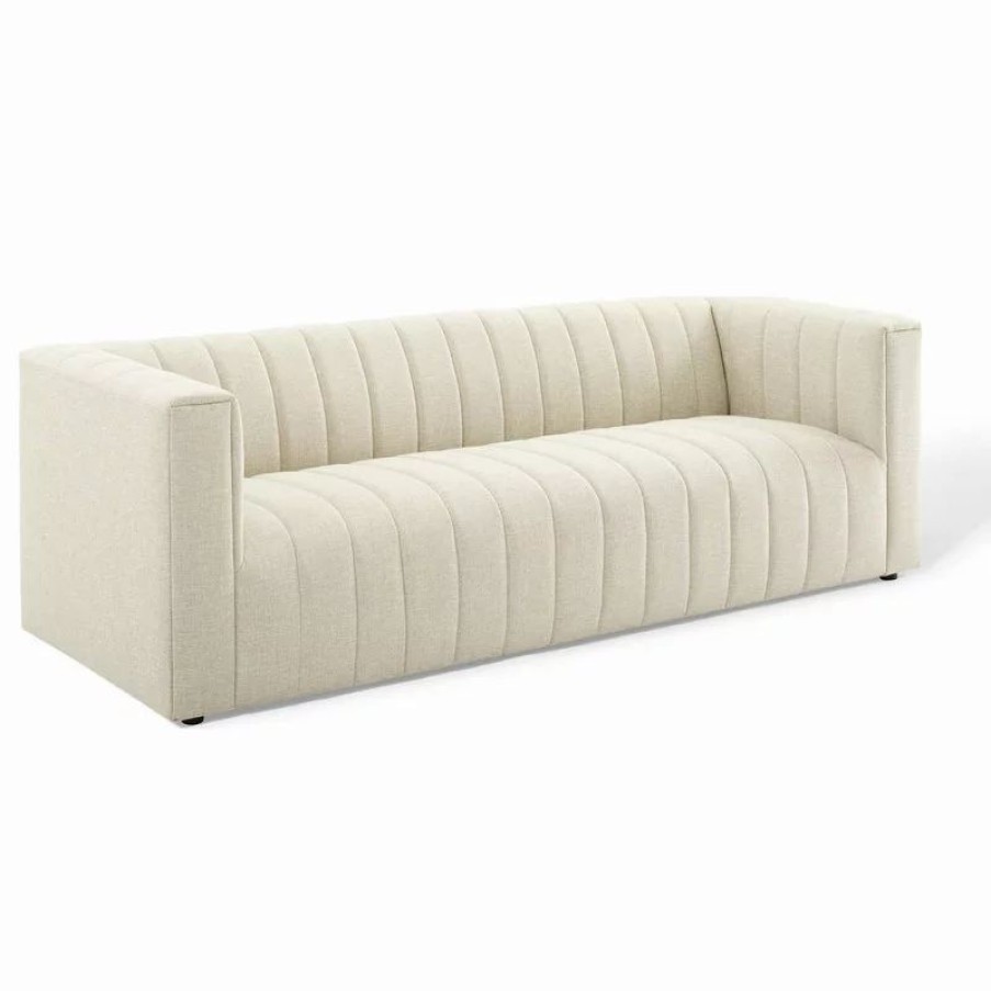Sofas & Sectionals * | Lexmod Reflection Channel Tufted Upholstered Fabric Sofa, Beige