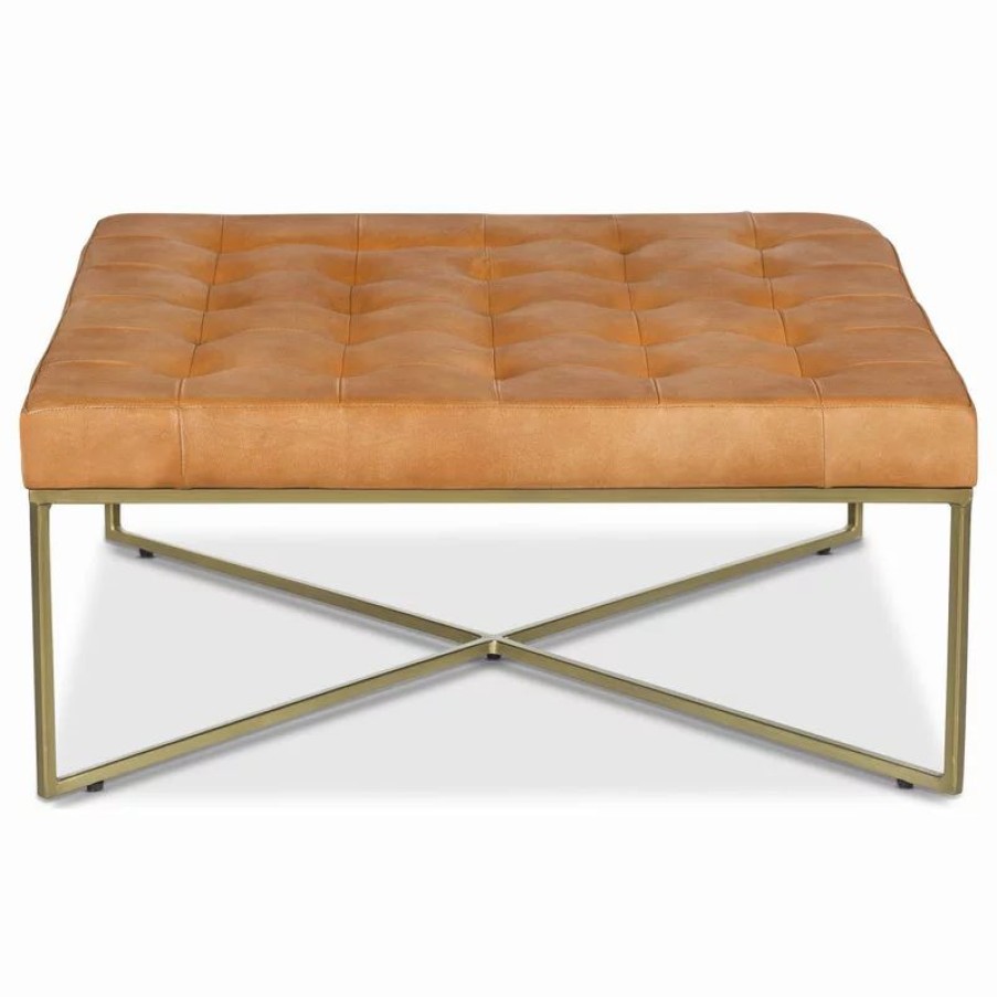 Footstools & Ottomans * | Edgemod Traversa Ottoman, Saddle Tan/Antique Brass