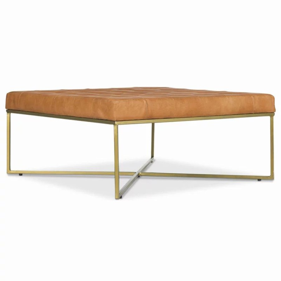 Footstools & Ottomans * | Edgemod Traversa Ottoman, Saddle Tan/Antique Brass