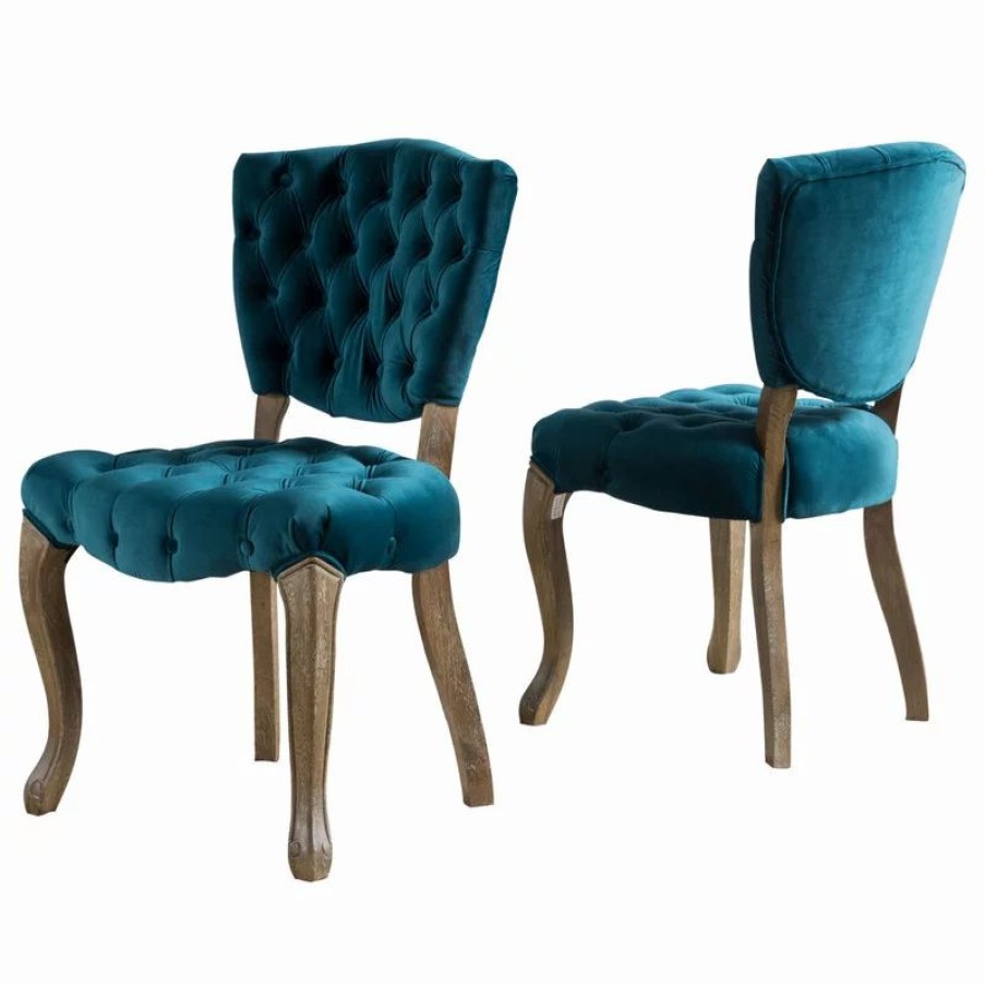 Chairs * | Gdfstudio Gdf Studio Elizabeth Tufted New Velvet Fabric Dining Chairs, Set Of 2, Dark Teal