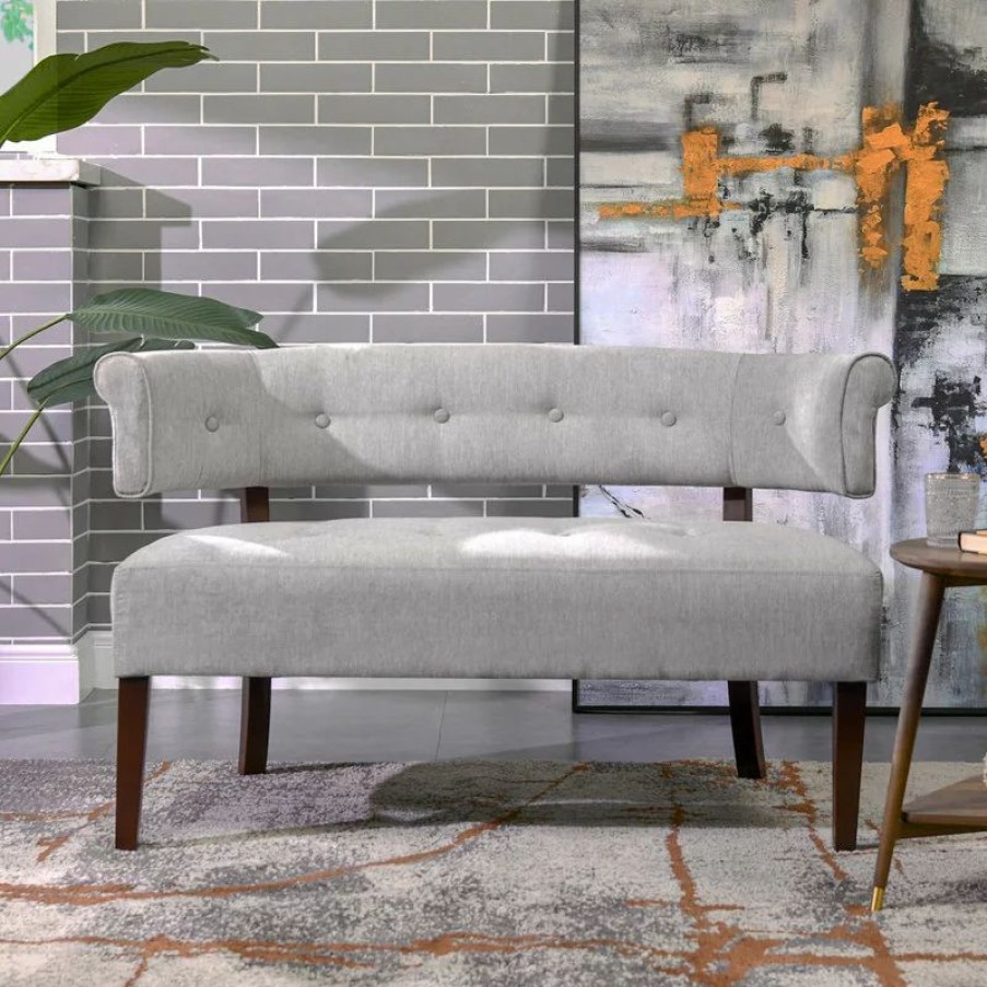 Sofas & Sectionals * | Jennifer Taylor Home Jared Roll Arm Tufted Bench Settee, Silver Gray Polyester Yarn-Dyed