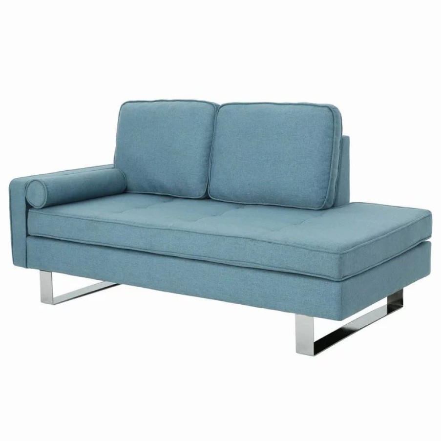 Sofas & Sectionals * | Gdfstudio Gdf Studio Phelps Modern Fabric Chaise Loveseat, Blue/Silver