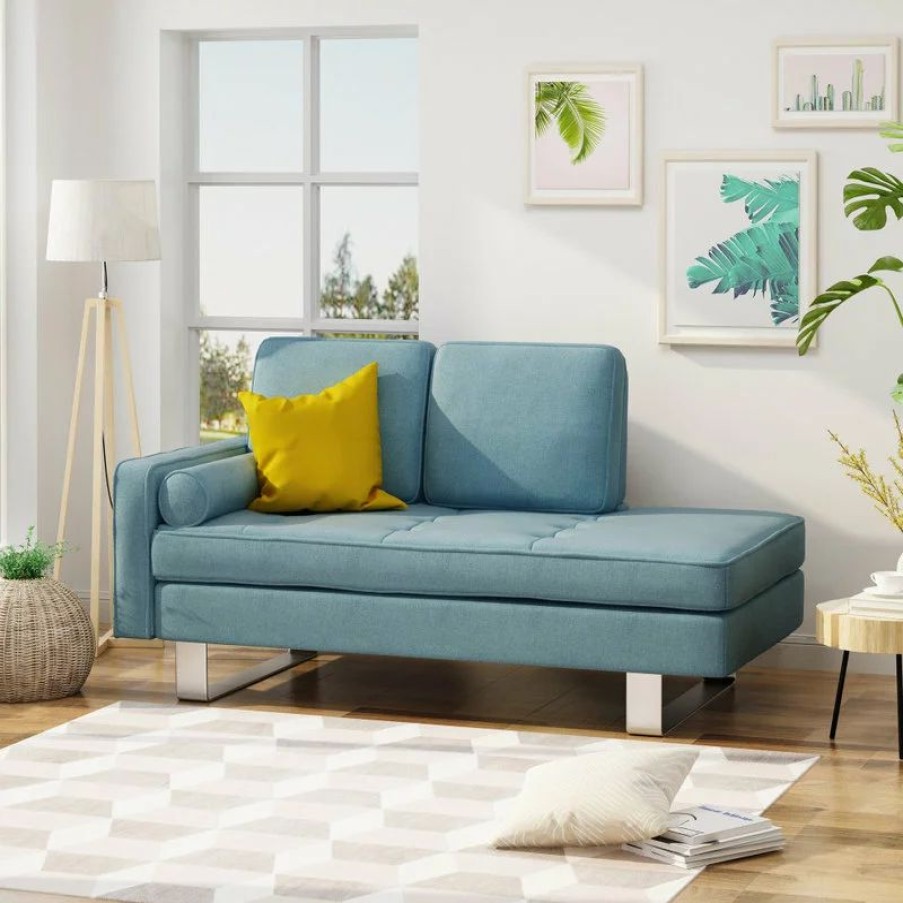 Sofas & Sectionals * | Gdfstudio Gdf Studio Phelps Modern Fabric Chaise Loveseat, Blue/Silver