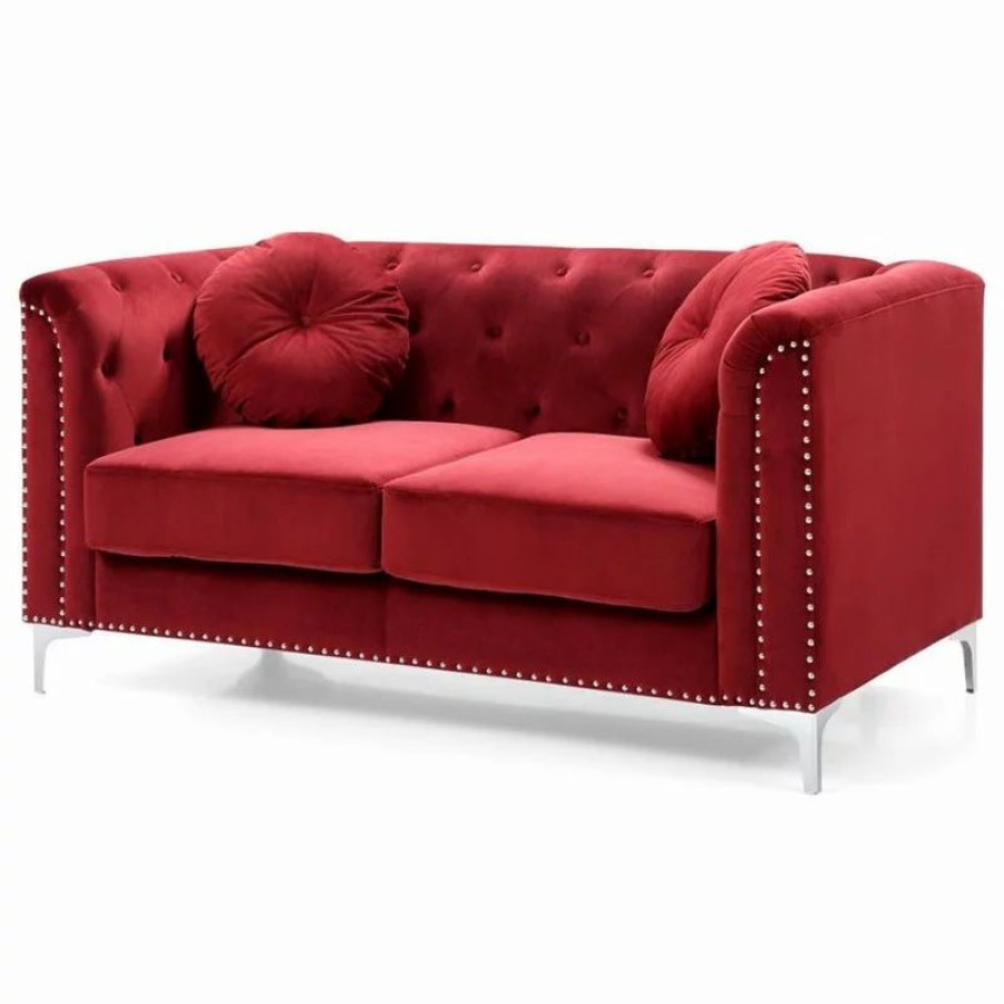 Sofas & Sectionals * | Glory Furniture Pompano Velvet Loveseat In Burgundy