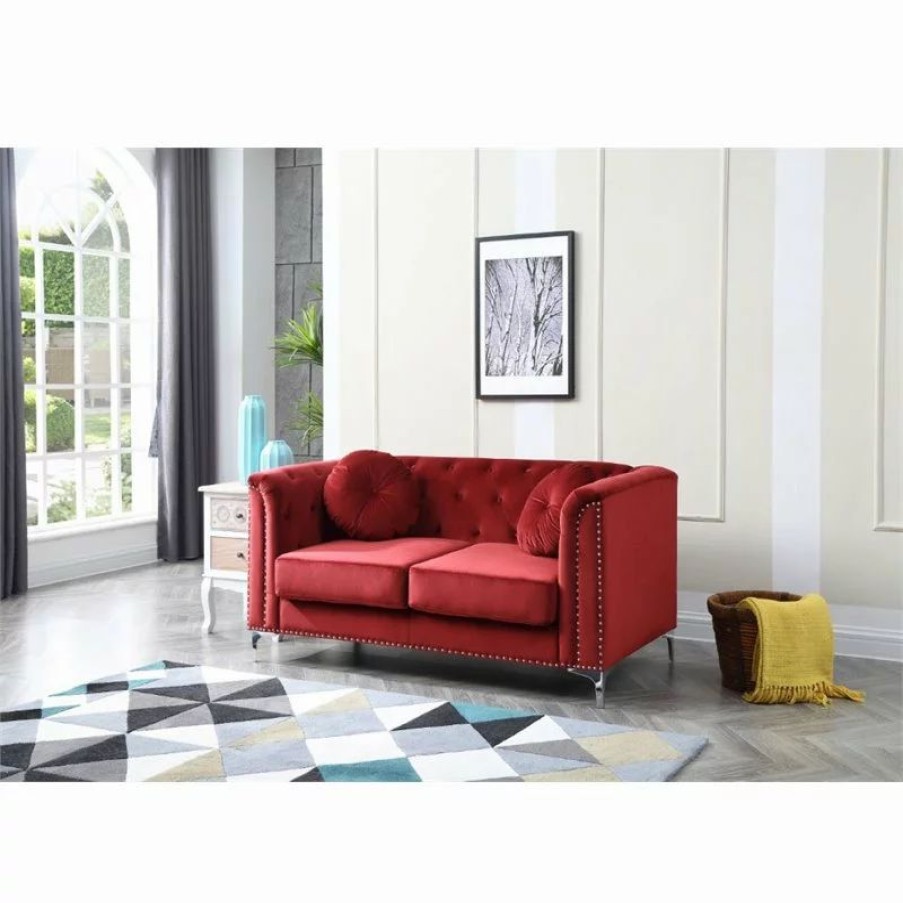 Sofas & Sectionals * | Glory Furniture Pompano Velvet Loveseat In Burgundy