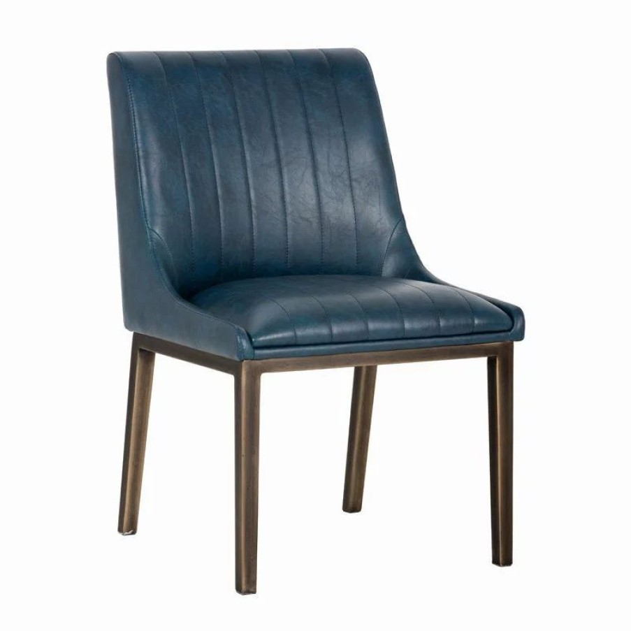 Chairs * | Mod The Stanton Dining Chair, Blue, Faux Leather, Set Of 2