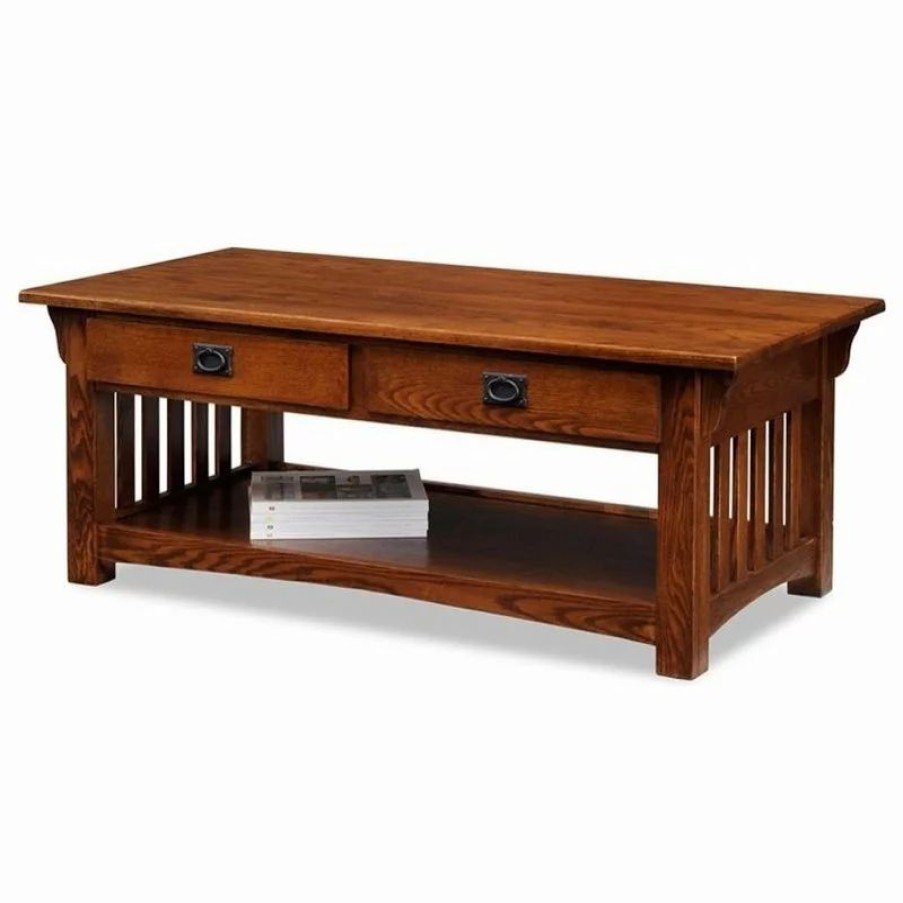 Coffee & Accent Tables * | Leick Home Leick Furniture Wood Mission Coffee Table In Brown Medium Oak