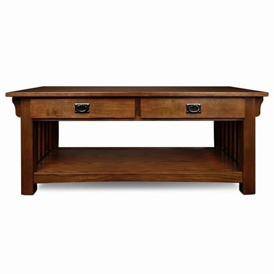 Coffee & Accent Tables * | Leick Home Leick Furniture Wood Mission Coffee Table In Brown Medium Oak