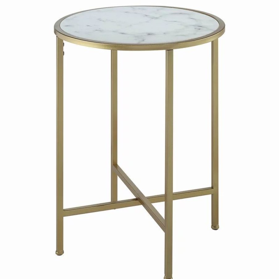Coffee & Accent Tables * | Convenience Concepts Gold Coast Round Faux Marble Top End Table In Gold Metal