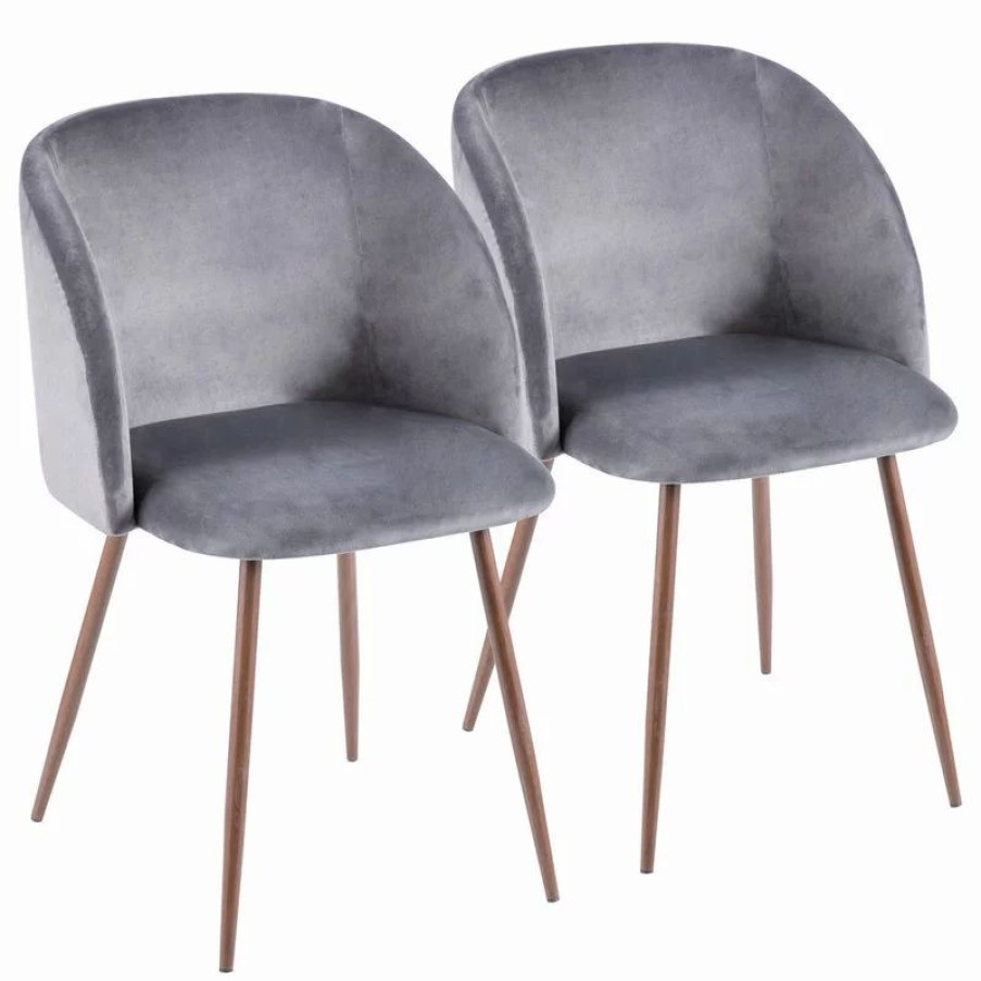 Chairs * | Lumisource Fran Dining Chair, Walnut And Blue Velvet, Set Of 2, Walnut And Gra