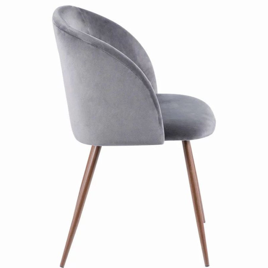 Chairs * | Lumisource Fran Dining Chair, Walnut And Blue Velvet, Set Of 2, Walnut And Gra