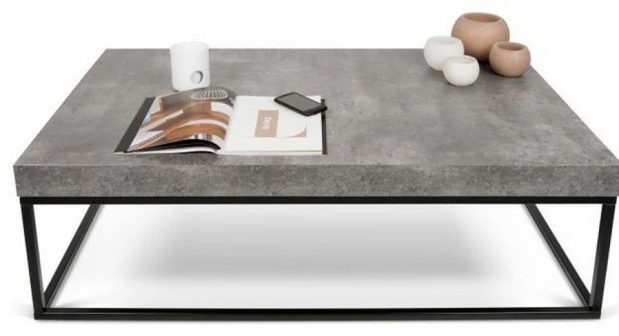 Coffee & Accent Tables * | Temahome Petra 47X30 Coffee Table, Concrete Look Top / Black Legs