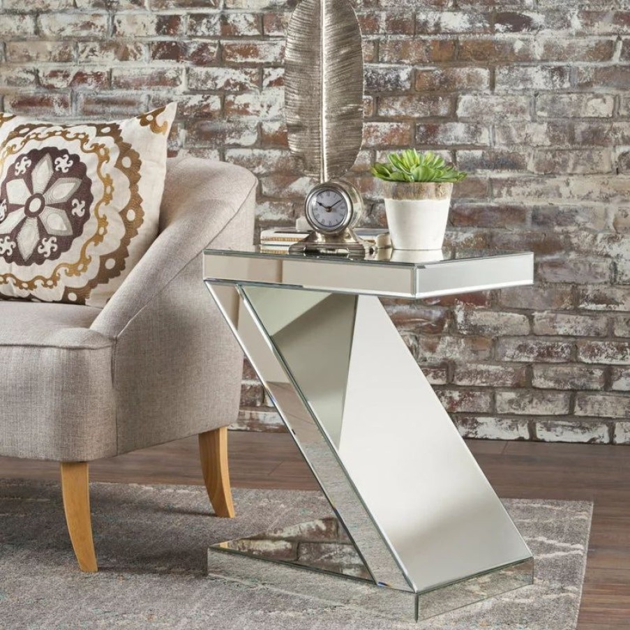 Coffee & Accent Tables * | Gdfstudio Gdf Studio Adu Mirrored Z-Shaped Side Table