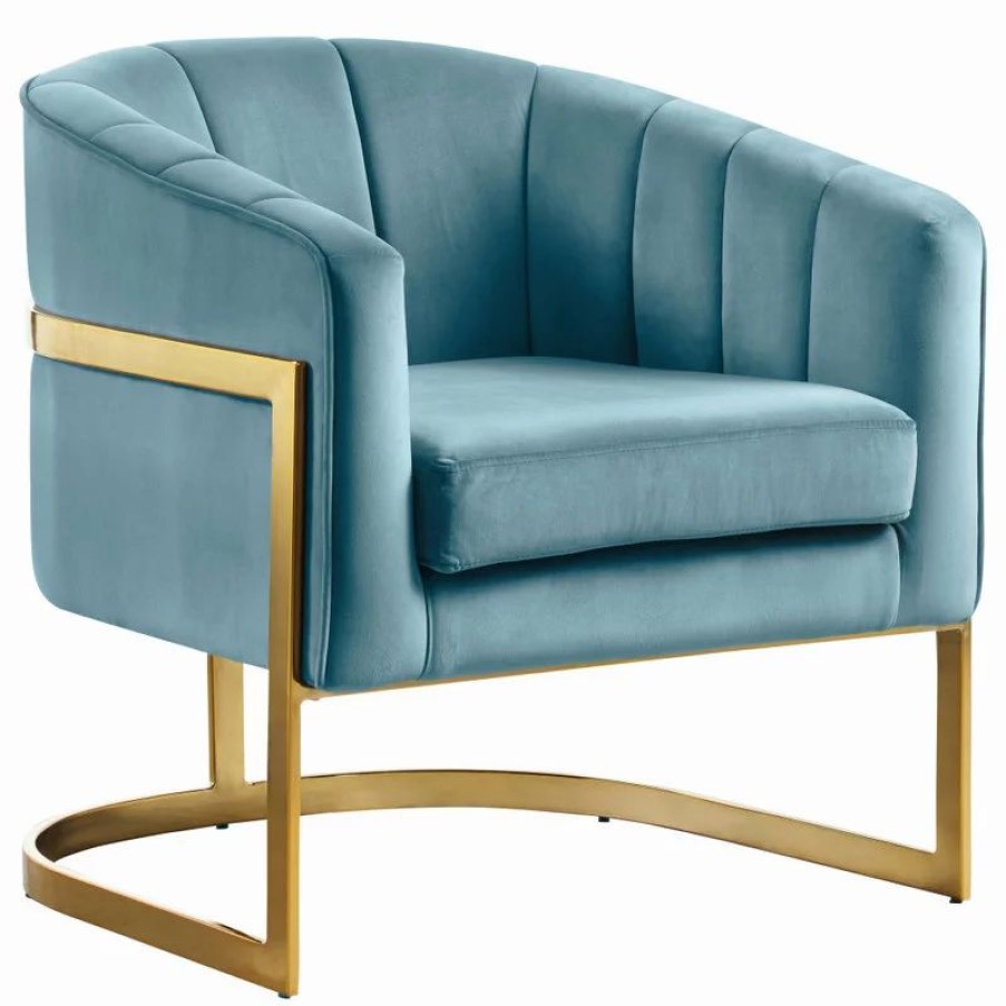 Chairs * | Meridian Furniture Carter Velvet Accent Chair, Aqua