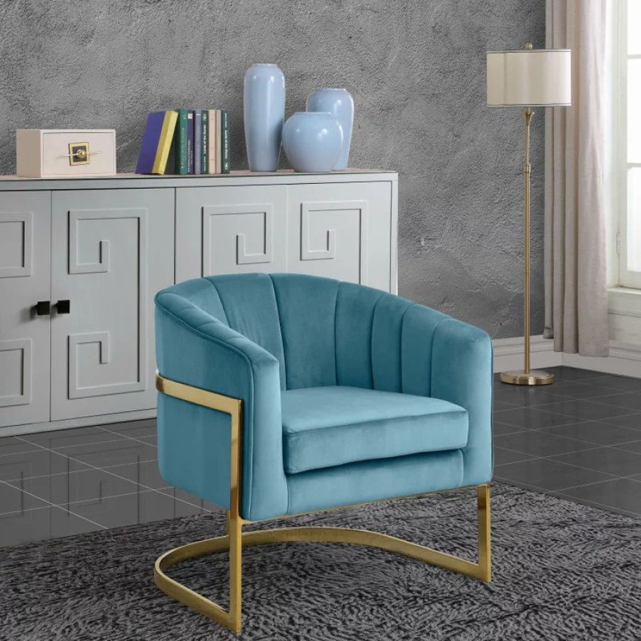 Chairs * | Meridian Furniture Carter Velvet Accent Chair, Aqua
