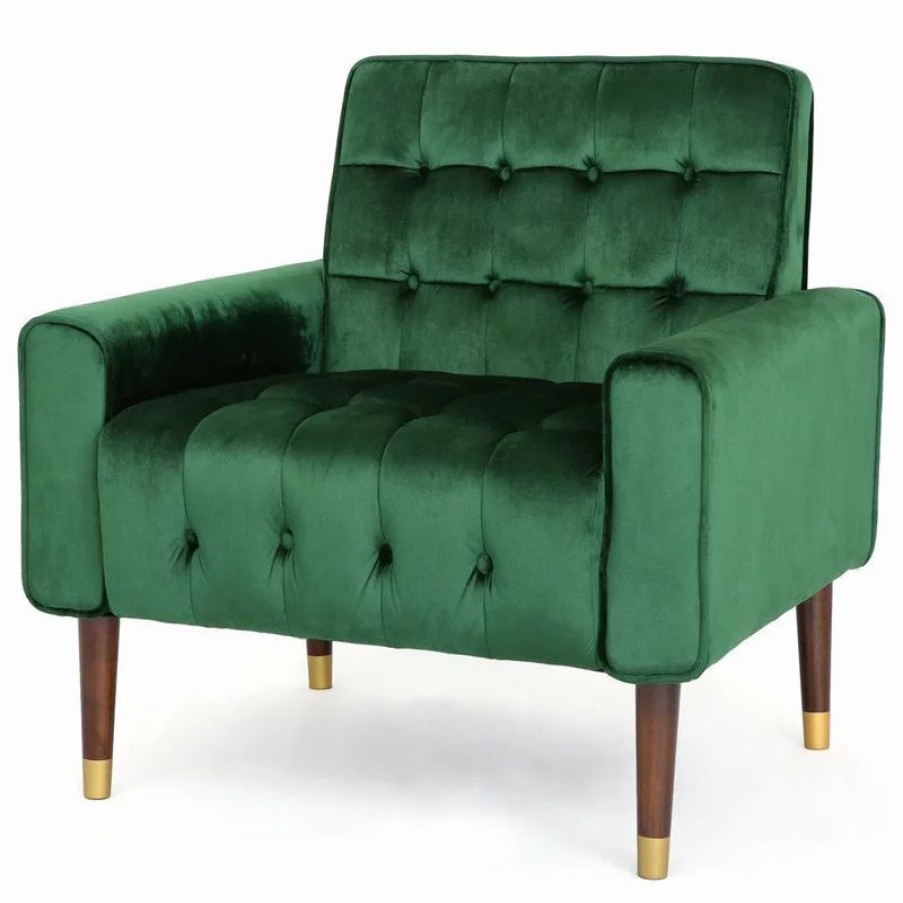 Chairs * | Gdfstudio Gdf Studio Betsy Modern Button-Tufted Waffle Stitching Velvet Armchair, Emerald
