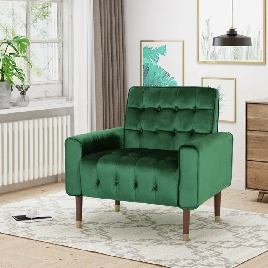 Chairs * | Gdfstudio Gdf Studio Betsy Modern Button-Tufted Waffle Stitching Velvet Armchair, Emerald