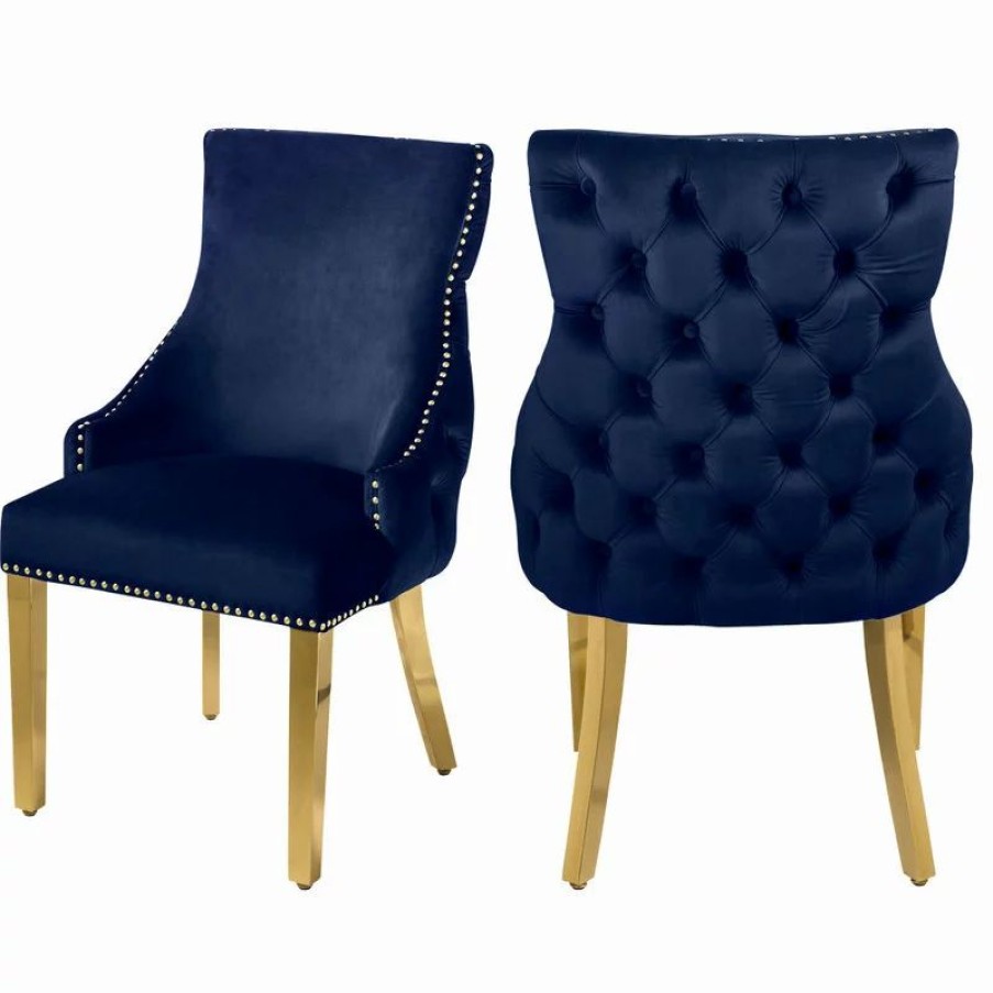 Chairs * | Mod The Sovereign Dining Chair, Navy, Velvet, Set Of 2
