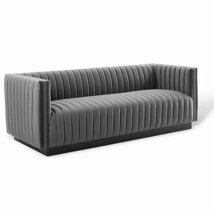 Sofas & Sectionals * | Lexmod Conjure Channel Tufted Velvet Sofa, Gray