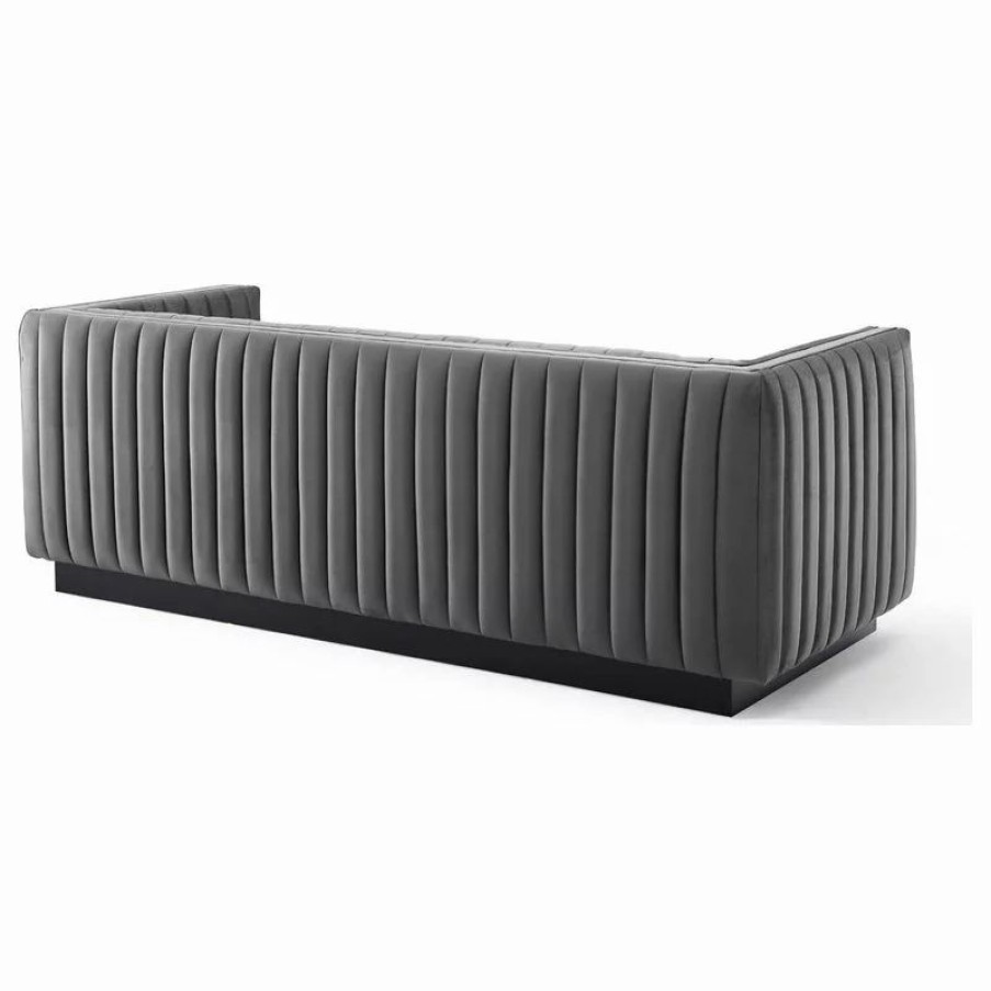 Sofas & Sectionals * | Lexmod Conjure Channel Tufted Velvet Sofa, Gray