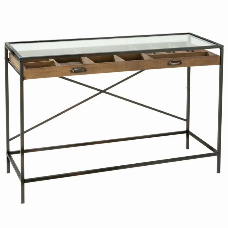 Console Tables * | Tripar Interantional, Inc Glass Top Console Table With 1 Wooden Drawer