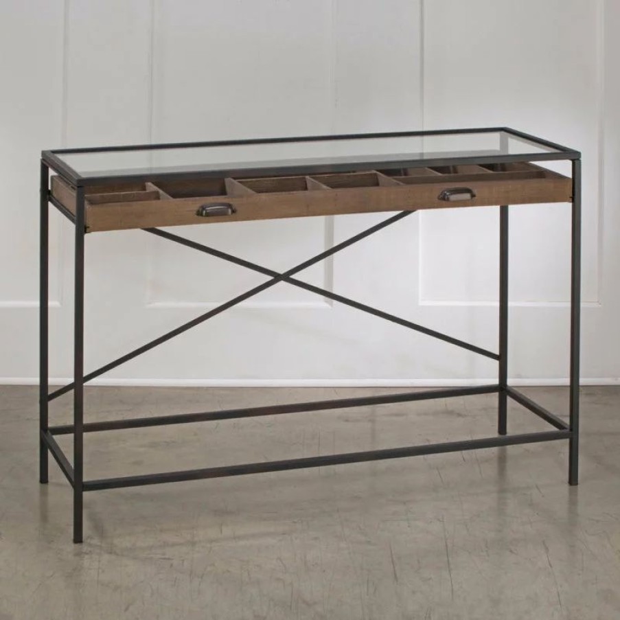Console Tables * | Tripar Interantional, Inc Glass Top Console Table With 1 Wooden Drawer