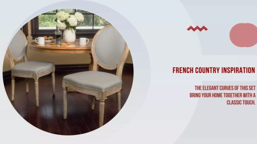 Chairs * | Gdfstudio Gdf Studio Phinnaeus French Country Fabric Dining Chairs (Set Of 2), Griege/Natural