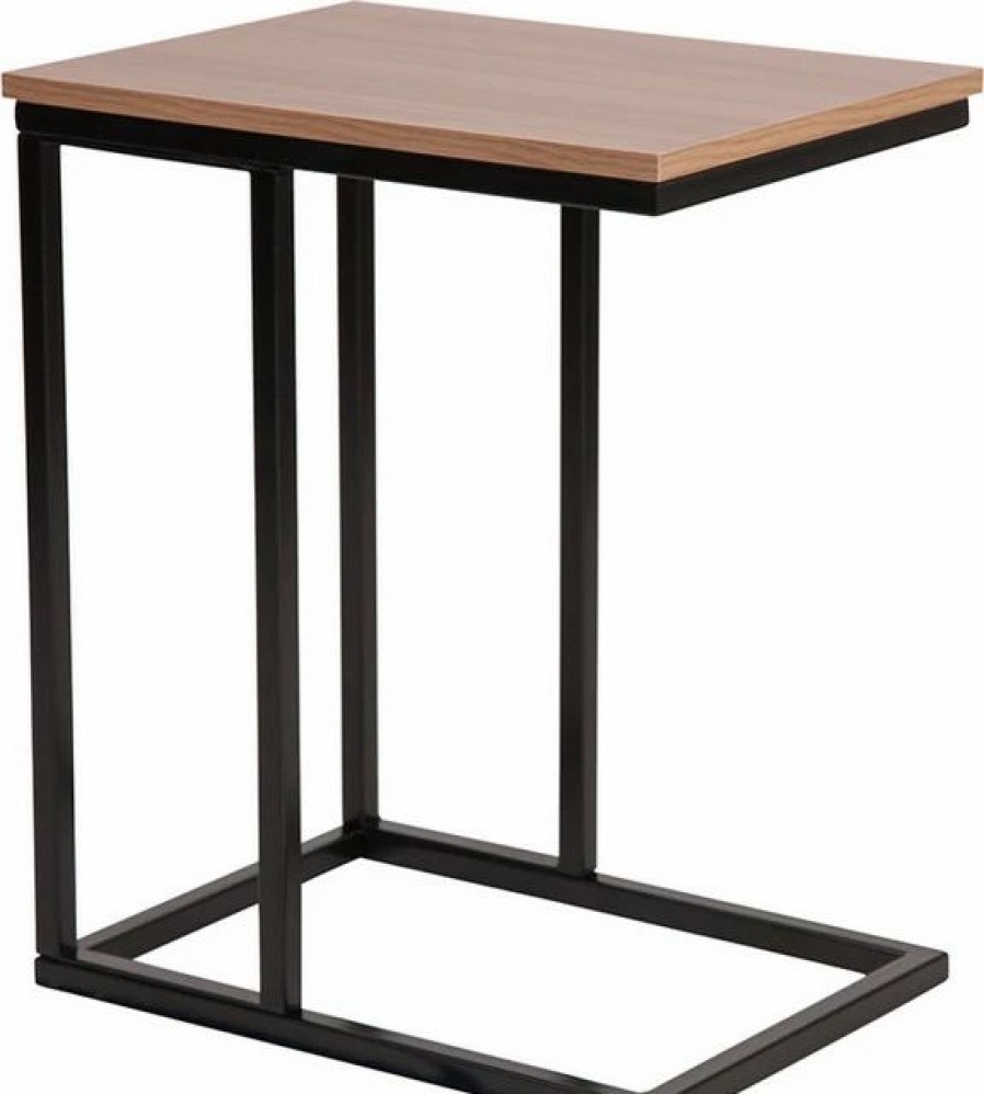 Coffee & Accent Tables * | Flash Furniture Aurora Rustic Wood Grain Finish Side Table With Black Metal Cantilever Base