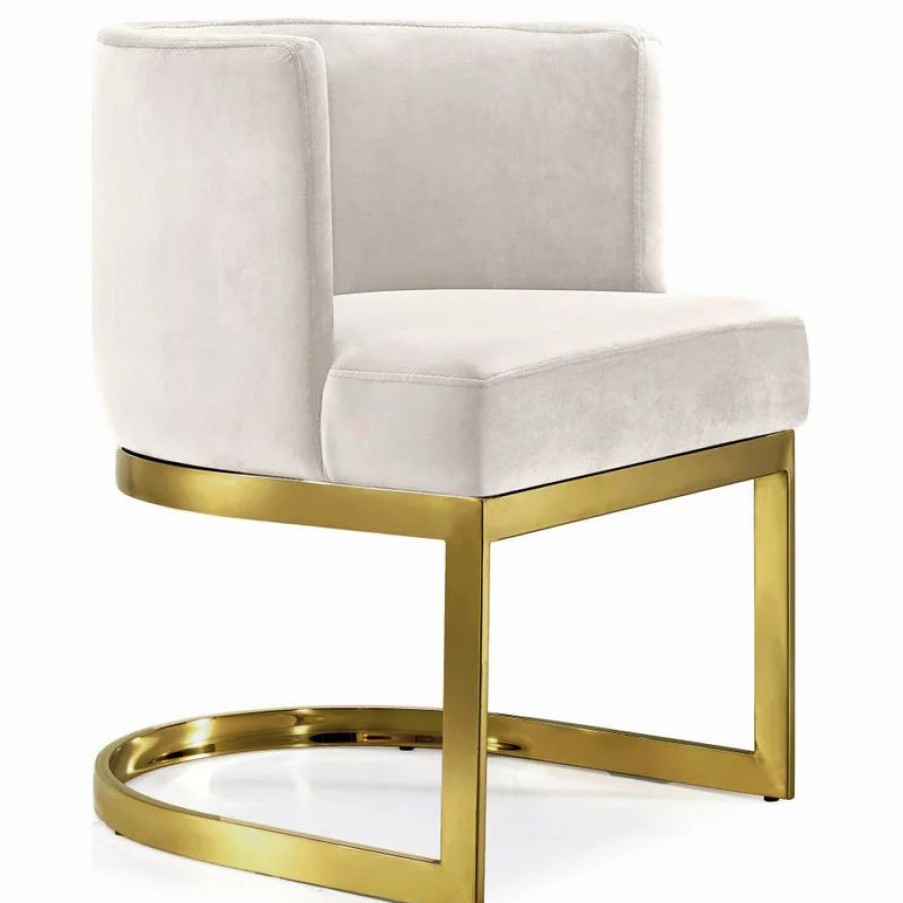 Chairs * | Mod The Fay Dining Chair, Cream And Gold, Velvet