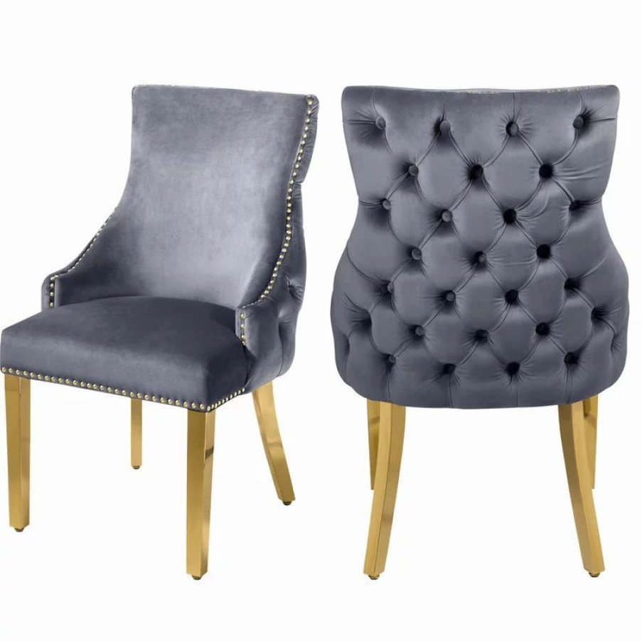 Chairs * | Mod The Sovereign Dining Chair, Gray, Velvet, Set Of 2