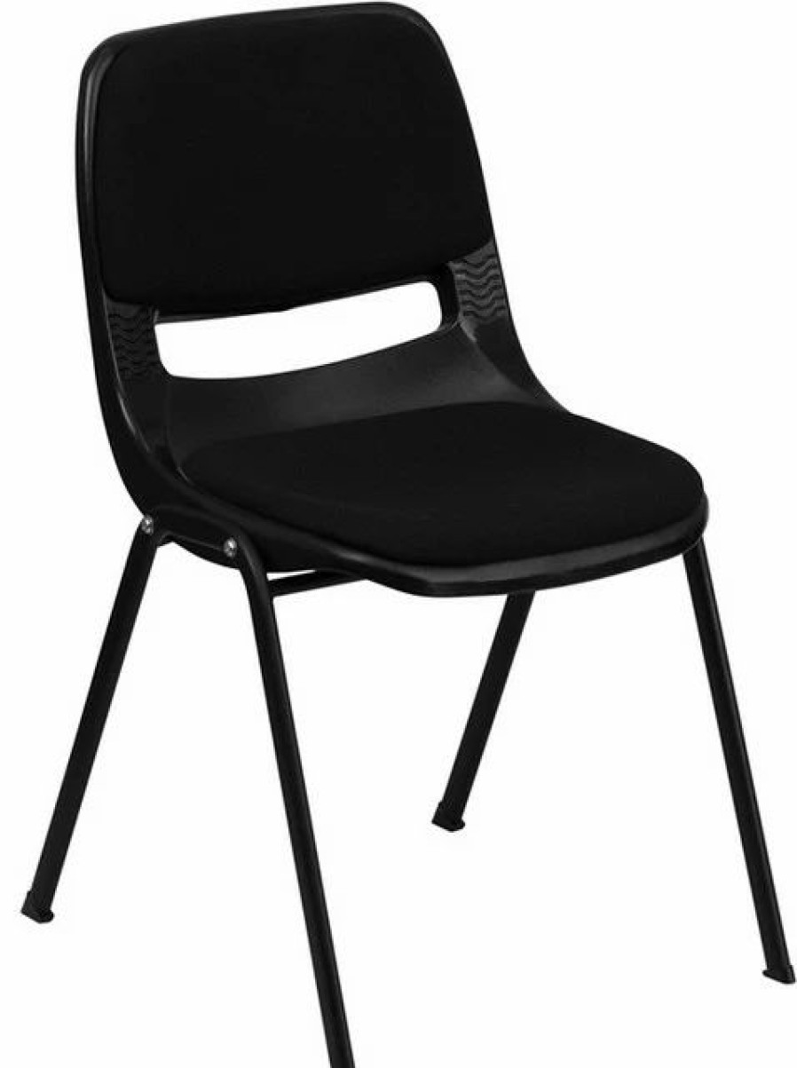 Chairs * | Flash Furniture Black Ergonomic Shell Stack Chair With Padded Seat And Back