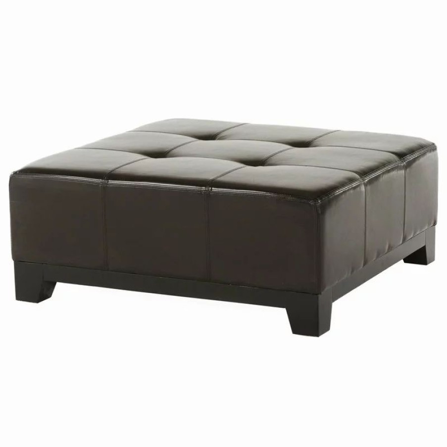 Footstools & Ottomans * | Gdfstudio Gdf Studio Avalon Espresso Brown Leather Ottoman