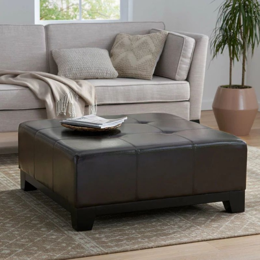 Footstools & Ottomans * | Gdfstudio Gdf Studio Avalon Espresso Brown Leather Ottoman